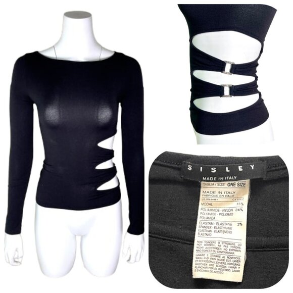 Sisley Tops - Sisley Made in Italy Cutout crystal details Black top